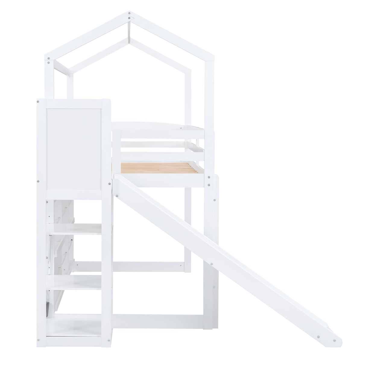 Harper & Bright Designs Twin House Loft Bed with Slide, Storage Shelves and Light, Wood Twin Bed Frame with Roof for Kids - White Harper & Bright Designs