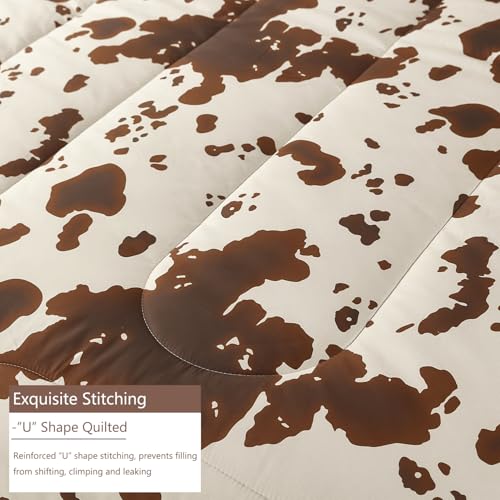 PERFEMET Cow Print King Size Comforter Set Brown and Beige Western Bedding Set Cartoon Animal Pattern Farmhouse Bed Set for Teens Boys Girls Men Women (Beige,King) PERFEMET