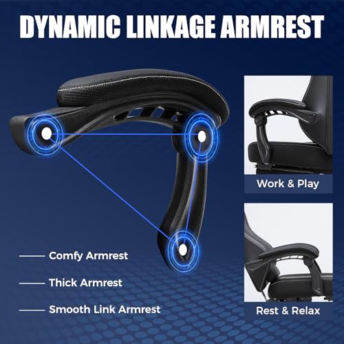 GTPLAYER Gaming Chair with Light Strip& Footrest,Recliner Chair Headrest & Lumbar Support, Linkage Armrest,Ergonomic Gaming Chair, High Back Office Home, Black GTPLAYER