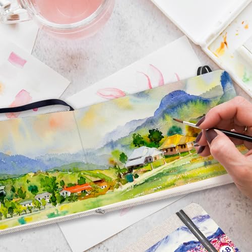 Funto Watercolor Journal, 3.5x5.5, 48 Pages, Cold-Pressed, Inner Pocket, 110lb/230gsm, Art Supplies for Watercolor Techniques and Mixed Media Funto