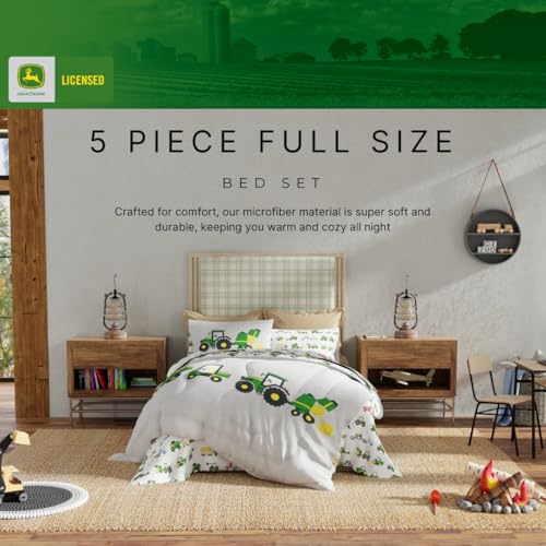 Franco Kids John Deere Farm Equipment Bedding 5 Piece Super Soft Comforter and Sheet Set, Full, (Officially Licensed Product) Franco