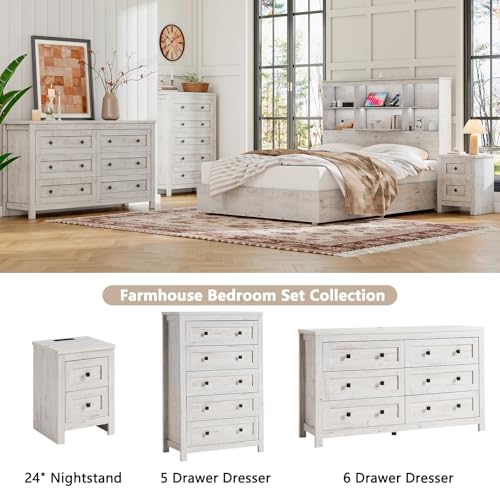 LUXOAK Farmhouse 6 Drawers Dresser, Wood Rustic Chest of Drawers for Bedroom, Closet Storage Dressers Organizer, 6 Drawers Chest for Living Room, Hallway, Rustic White LUXOAK