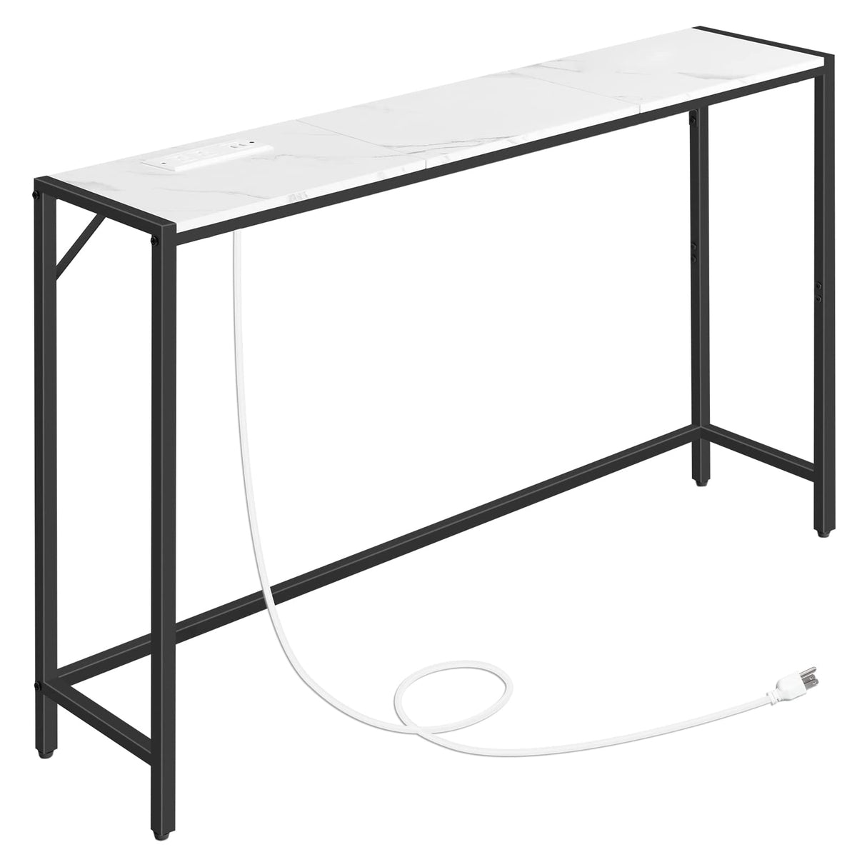 MAHANCRIS Console Table, Narrow Sofa Table, 43.3” Entrance Table with Power Station, Behind Couch Table, Simple Style, for Living Room, Hallway, Entryway, Foyer, Marble and Black CTHM112E01 MAHANCRIS