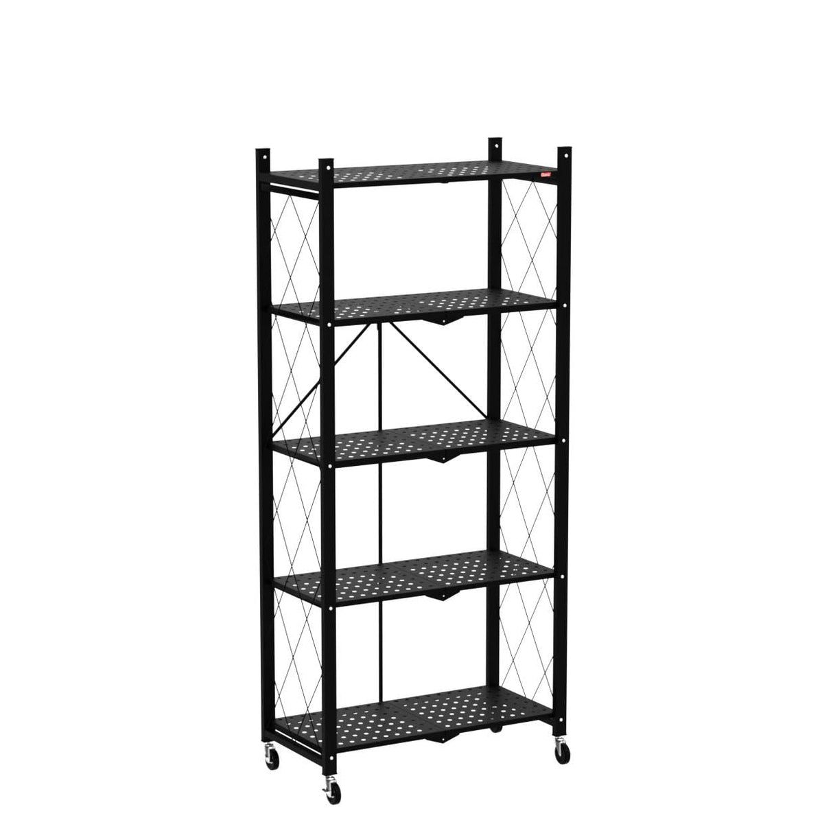 DEANIC 5 Tier Foldable Storage Shelves with Wheels, Large Capacity Shelving Unit, Freestanding Metal Wire Shelf Rack, No Assembly Organizer Rack for Garage Kitchen, Basement, Pantry(Black) DEANIC