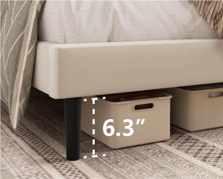 HAOARA Queen Size Platform Bed Frame with Velvet Upholstered Headboard, Queen Bed Frame with Strong Wood Slats, Box Spring Optional, Mattress Foundation, Easy Assembly Beige HAOARA