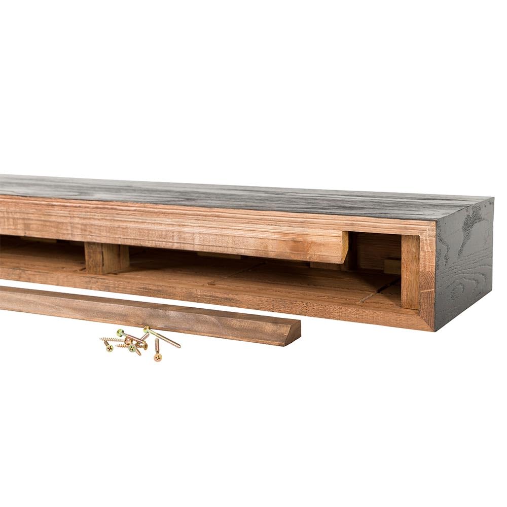 Modern Ember Oak Park 60 Inch Coffee Bean Fireplace Wooden Mantel Shelf with Gold Bronze Metal Trim, Oak Wood, Handcrafted Contemporary Mantel, 60" x 9" x 5" Modern Ember