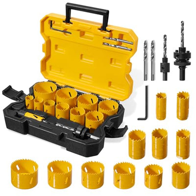 KATA Bi-Metal Hole Saw Kit, 18 Piece M42 High Speed Steel Hole Saw Set with 3/4" -2-1/2" (19-64mm) 11PCS Hole Saw Blades in Case with Mandrels, Drill