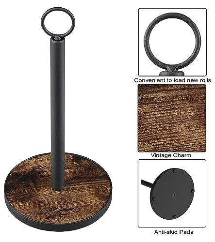 OROPY Paper Towel Holder Countertop with Heavy Duty Wood Base, Farmhouse Paper Towel Roll Stand for Kitchen Counter fits Standard and Jumbo Size Paper Towels (Brown) OROPY