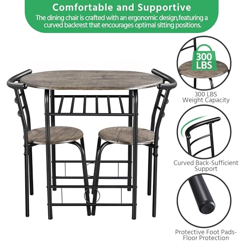 Yaheetech 3 Piece Dining Table Set, Kitchen Table & Chair Sets for 2, Compact Bistro Table Set with Steel Legs, Built-in Wine Rack for Small Space, Apartment, Breakfast Nook, Drift Brown Yaheetech