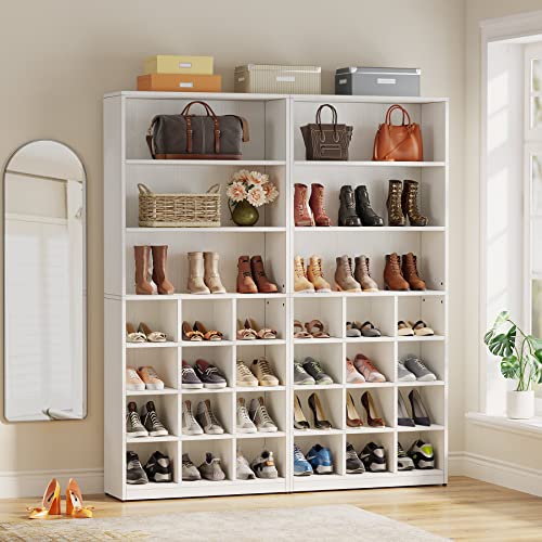 Tribesigns Shoe Cabinet, 24 Pair Freestanding Shoe Rack Storage Organizer with Side Hooks, Modern Shoe Storage Cabinet with Shelves for Hallway Bedroom Closet Entryway, 1PC Tribesigns