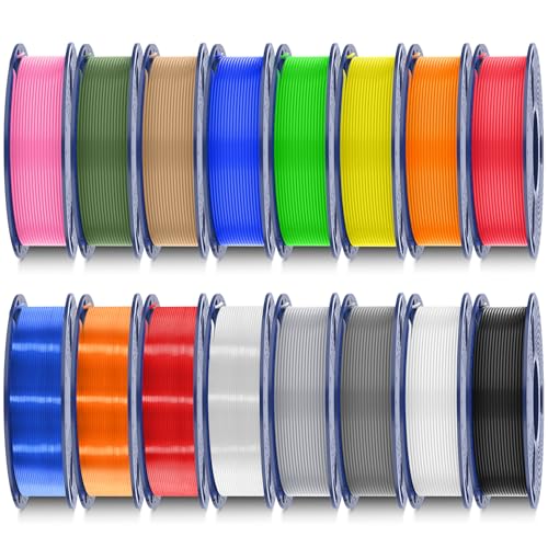 SUNLU 16 Color PLA Filament Bundle Multicolor, PLA 3D Printer Filament 1.75mm, Individually Vacuum Packed, 0.25kg per Spool, 4kg in Total, 16 Pack. (4 Transparent Color and 12 Regular Solid Color)