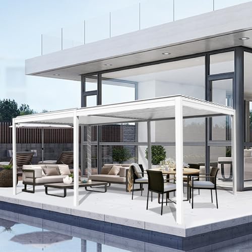 Domi Louvered Pergola 10X20FT, Aluminum Pergola with Adjustable Roof, Aluminum Frame, Efficient Drainage System, Outdoor Pergola for Patio, Deck, Garden, White domi outdoor living