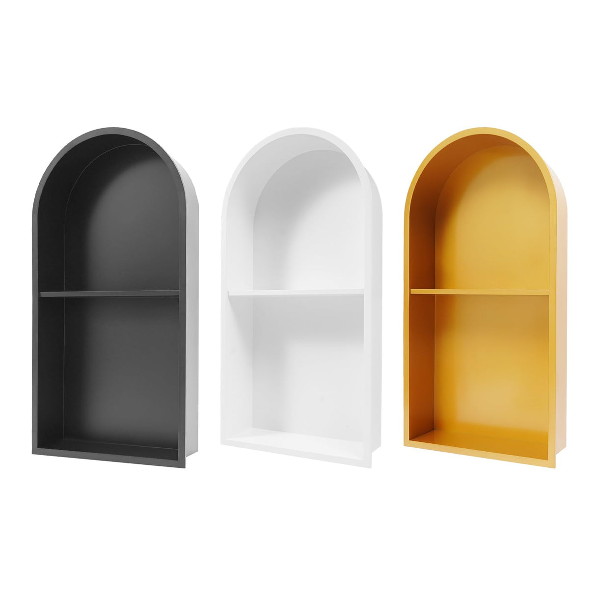 Stainless Steel Shower Niche 12" X 24", Recessed Wall Niche Arched for Shower Wall, No Tile Needed Bathroom Arched Niche Double Shelves Recessed Shower Shelf (Black) WPORDE