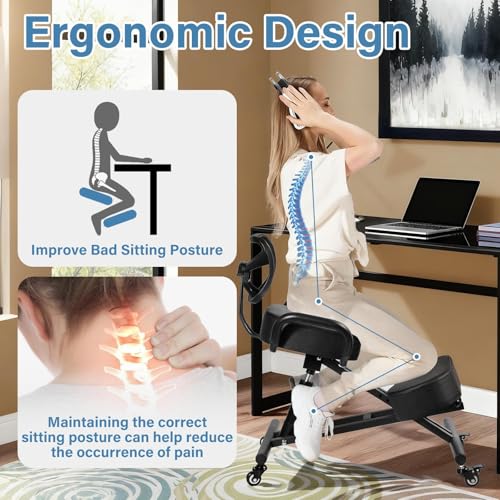 Ergonomic Kneeling Chair Height-Adjustable 32.2-36.2 in Postures Chairs with Lockable Wheels and Armrests Knee Chairs can Hold Up to 220 Lbs Kneeling Ergonomic Chair for Desk Home Meditation,Black Generic