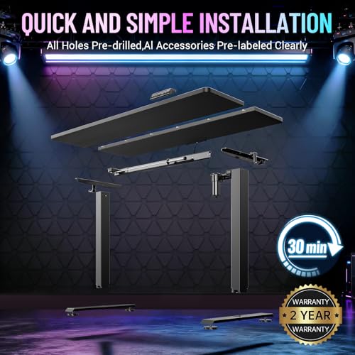Veken 55 Inch Large Electric Standing Gaming Desk, Heights Adjustable,Sit to Stand Up, Work Home Office Computer Table for Study, Walking Pad, Writing, and Games, Wooden Desktop Desks, Black Veken