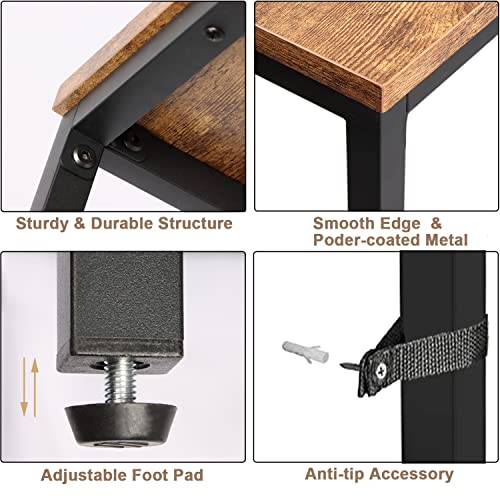 Timberer Rustic Brown Narrow Console Table with Adjustable Shelf - 47 Inch Multifunctional 2-Tier Hallway & Living Room Table Timberer