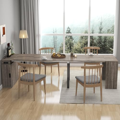 Ball & Cast 23.62-118.11" Extendable Dining Room Table for 6-12, Rectangle Extension Kitchen Dining Table with Storage and USB Ports,Folding Dinner Table for Kitchen Living Meeting Room,Grey Ball & Cast