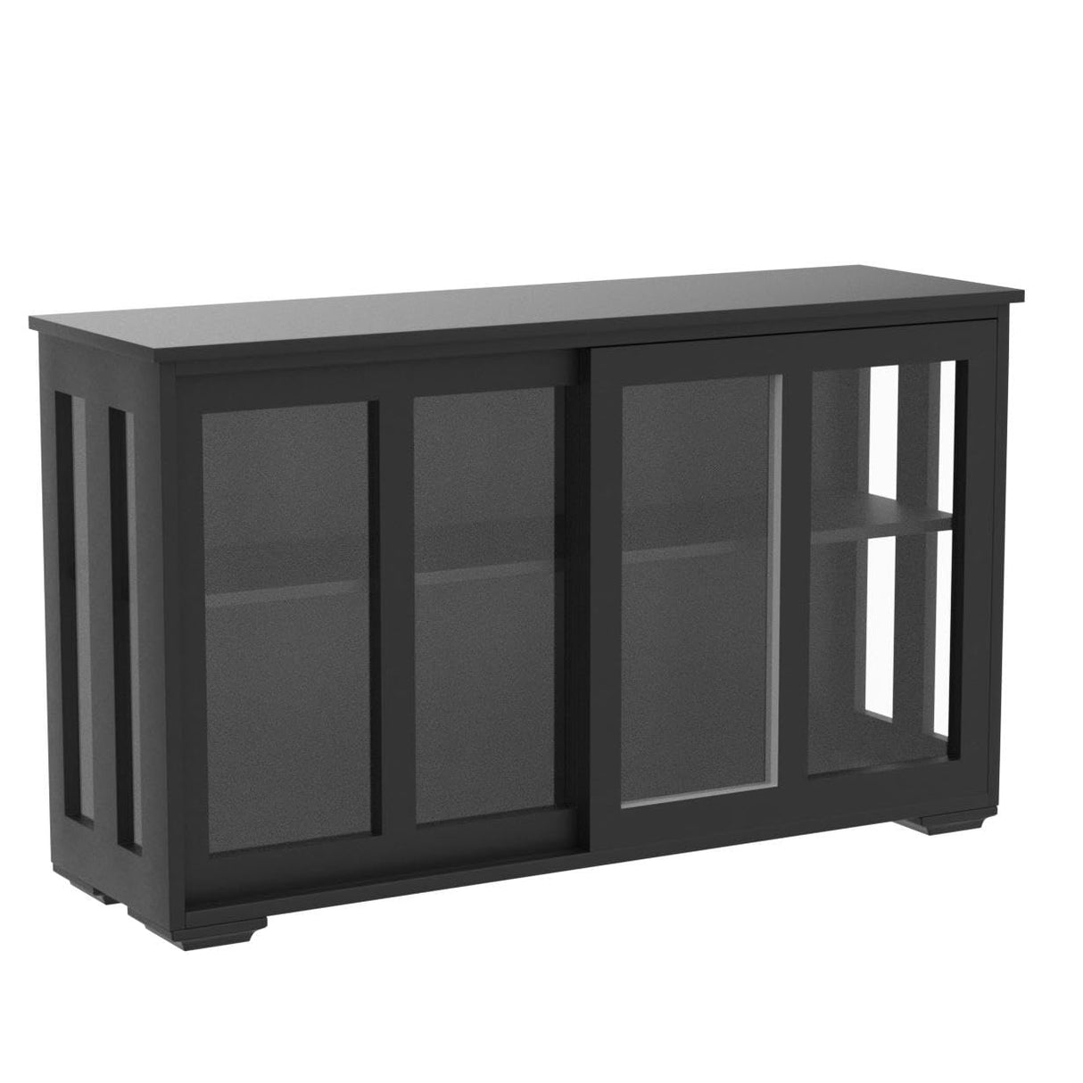 RASOO Buffet Sideboard with Sliding Glas Door and Adjustable Shelf Stackable Kitchen Storage Cabinet Antique Cupboard Home Furniture, Black RASOO