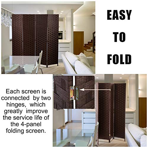 Meet Perfect 4-Panel Room Divider Privacy Screen,6 FT Wooden Woven Folding Screen,Foldable Mesh Wall Divider, Freestanding Room Partitions/Separator/Dividers Double-Weaved with Two-Way Hinges- Brown Meet perfect
