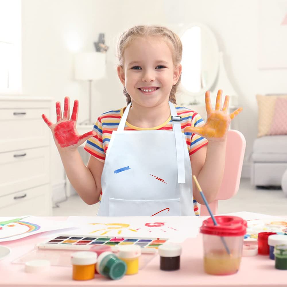 SINLAND Kids Apron with Pocket 2 Pack Adjustable Children Chef Apron for Cooking Baking Painting (M: 6-12 Years) SINLAND