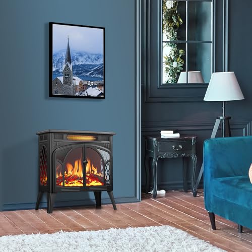 R.W.FLAME Electric Fireplace Heater 25" with Remote Control, Cathedral Stylish, Different Flame Effects and Log Set Colors, Adjustable Brightness and Heating Mode, Overheating Safe Design R.W.FLAME