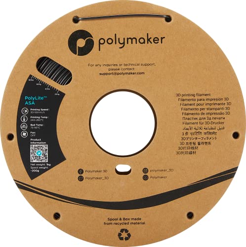 Polymaker ASA Filament 1.75mm Black, 1kg ASA 3D Printer Filament, Heat & Weather Resistant - ASA 3D Filament Perfect for Printing Outdoor Functional Parts, Dimensional Accuracy +/- 0.03mm Polymaker