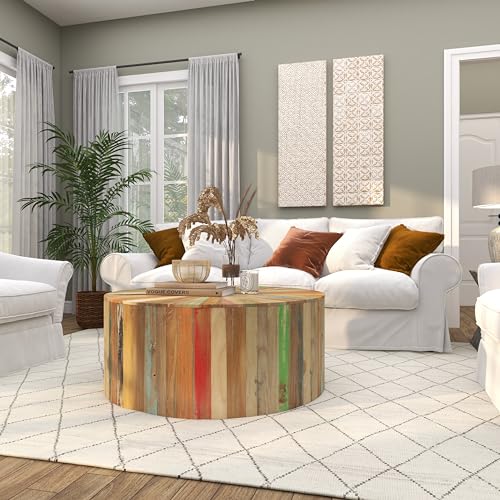 Deco 79 Reclaimed Wood Geometric Handmade Living Room Coffee, Center Table 38" x 38" x 16", Brown Deco 79