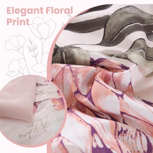 LLDSYW King Size Comforter Set - 7 Pieces Floral Comforter and Sheet Set, Pink King Size Bed in a Bag, Soft Microfiber Flower Complete Bedding Set for All Seasons(Pink,104"x90") LLDSYW