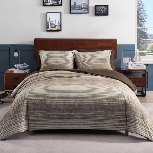 AMBERSPACE Twin XL Comforter Set Striped, Chocolate Brown Bedding Set 5 Pieces for Boys Girls Teen, All Season Bed in a Bag for Dorm with Sheets, Pillowcase & Sham AMBERSPACE