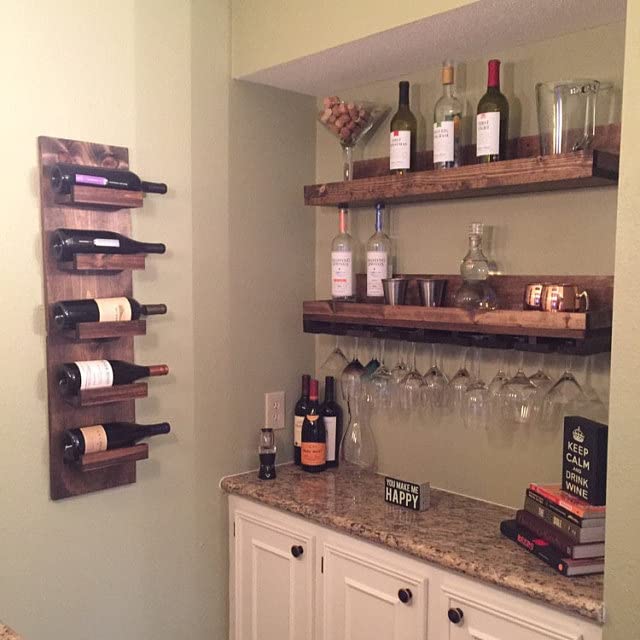 Wall Mounted Wood Wine Rack Shelf Set with Stemware Holders (RYAN) (30 inches) DistressedMeNot