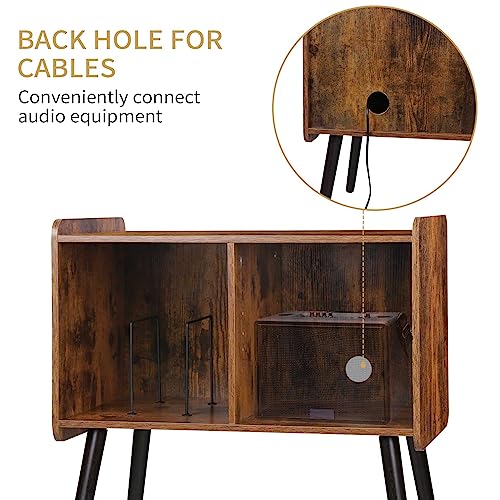 Possile Record Player Stand with Vinyl Record Storage, Mid-Century Turntable Stand for Living Room Bedroom Office, Record Player Table, Vinyl Holder Holds up to 100 Albums, Rustic Brown Possile