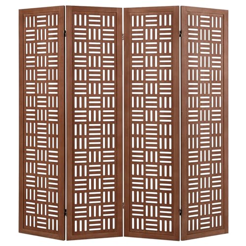 Giantex 4 Panels Room Divider - Folding Room Dividers with Carved Cutout Pattern & Solid Wood Frame, Fully Assembled, 5.5FT Antique Partition Privacy Screen Wall Divider for Room Separation, Brown Giantex