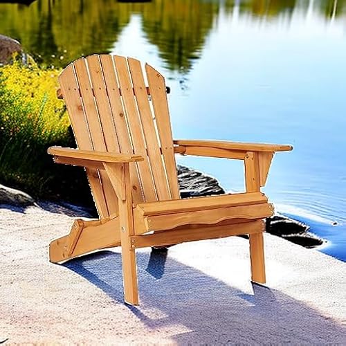 Best Choice Products Folding Adirondack Chair Outdoor Wooden Accent Furniture Fire Pit Lounge Chairs for Yard, Garden, Patio w/ 350lb Weight Capacity - Natural