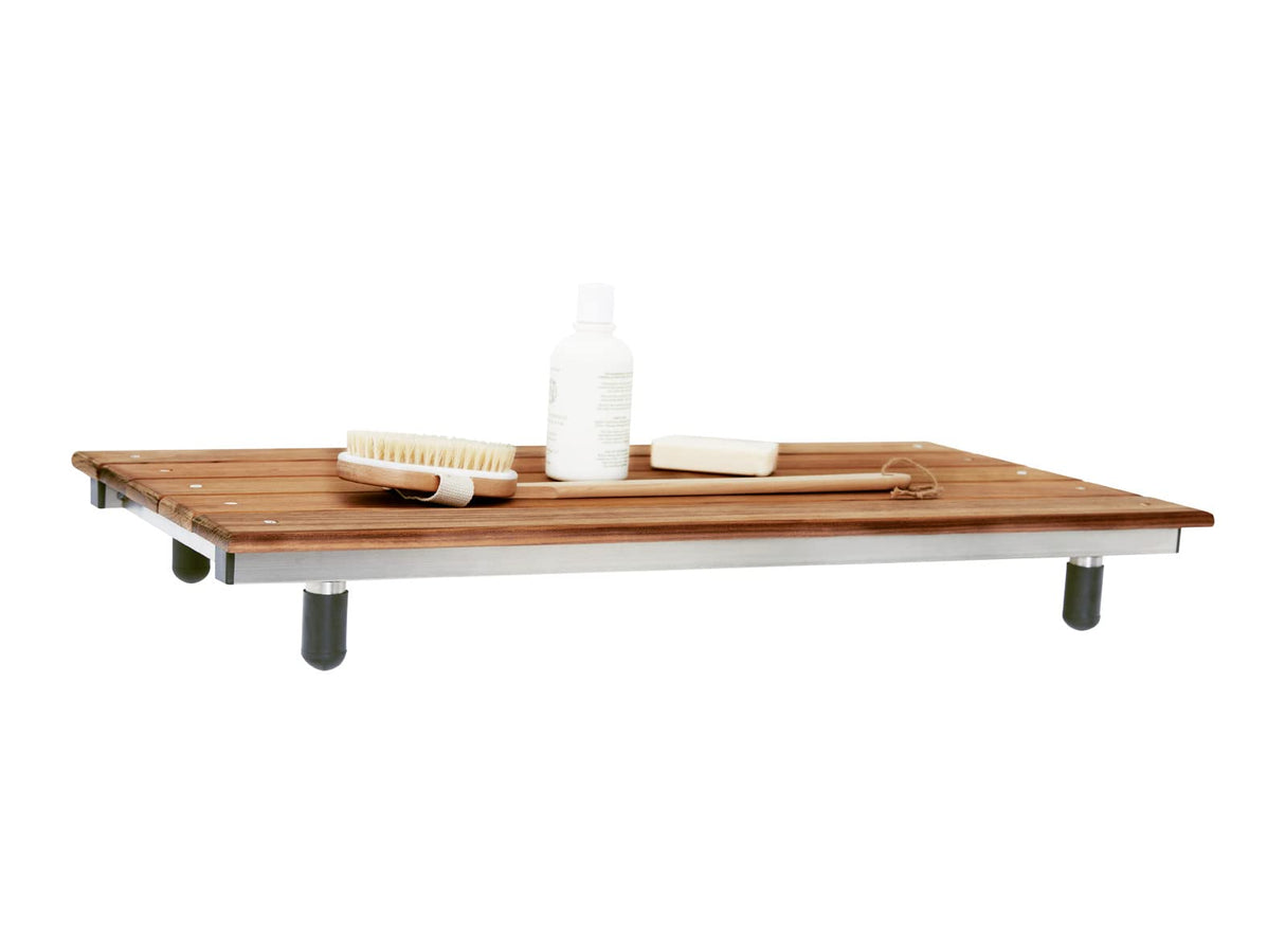 30" x 15" Bridgeport Removable Tub Seat with Natural Teak Wood 3" Slats Seachrome