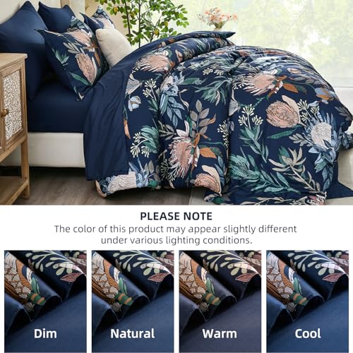 Luxudecor King Comforter Set 7 Pieces Bedding Sets, Navy Blue Floral Comforter and Sheet Set, Soft Microfiber Bed in a Bag for All Seasons (Navy Blue,104"x90") Luxudecor