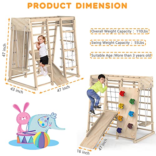 Indoor Jungle Gym, Toddler Climbing Toys Indoor, Indoor Playground Climbing Toys for Toddlers, Climber Playset with Slide, Climbing Rock/Net, Monkey Bars, Drawing Board, Abacus Game and Swing PROY