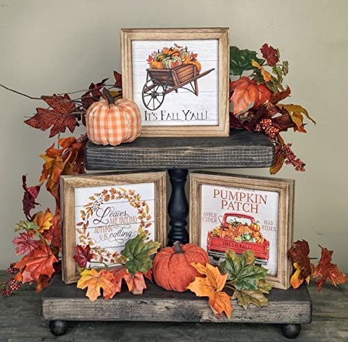 Set of 3 Rustic Wood Frames for Tiered Tray Decor - 36 Interchangeable Seasonal Home Signs for Valentines, St Patrick's Day, All Seasons, 7x7 in Parallel Decor