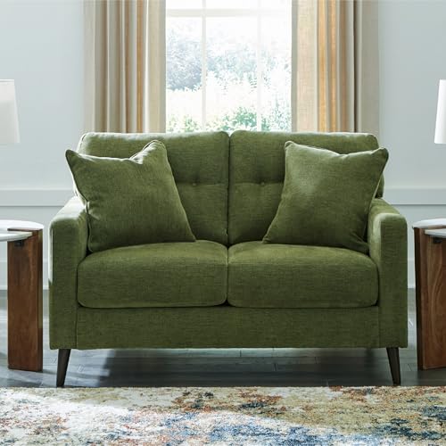 Signature Design by Ashley Bixler Mid-Century Modern Tufted Loveseat with 2 Toss Pillows, Green Signature Design by Ashley