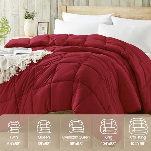 Homelike Moment Twin Comforter Duvet Insert - Red Down Alternative Bed Comforter Twin Size, Lightweight Bedding Comforters Quilted All Season All Season Solid Red Homelike Moment