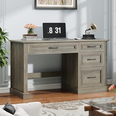 Befrases Farmhouse 47" Executive Desk, Computer Desk with Drawers and File Drawer, Workstation Computer Desk with Charging Station for Home Office,Study(Wash Grey)