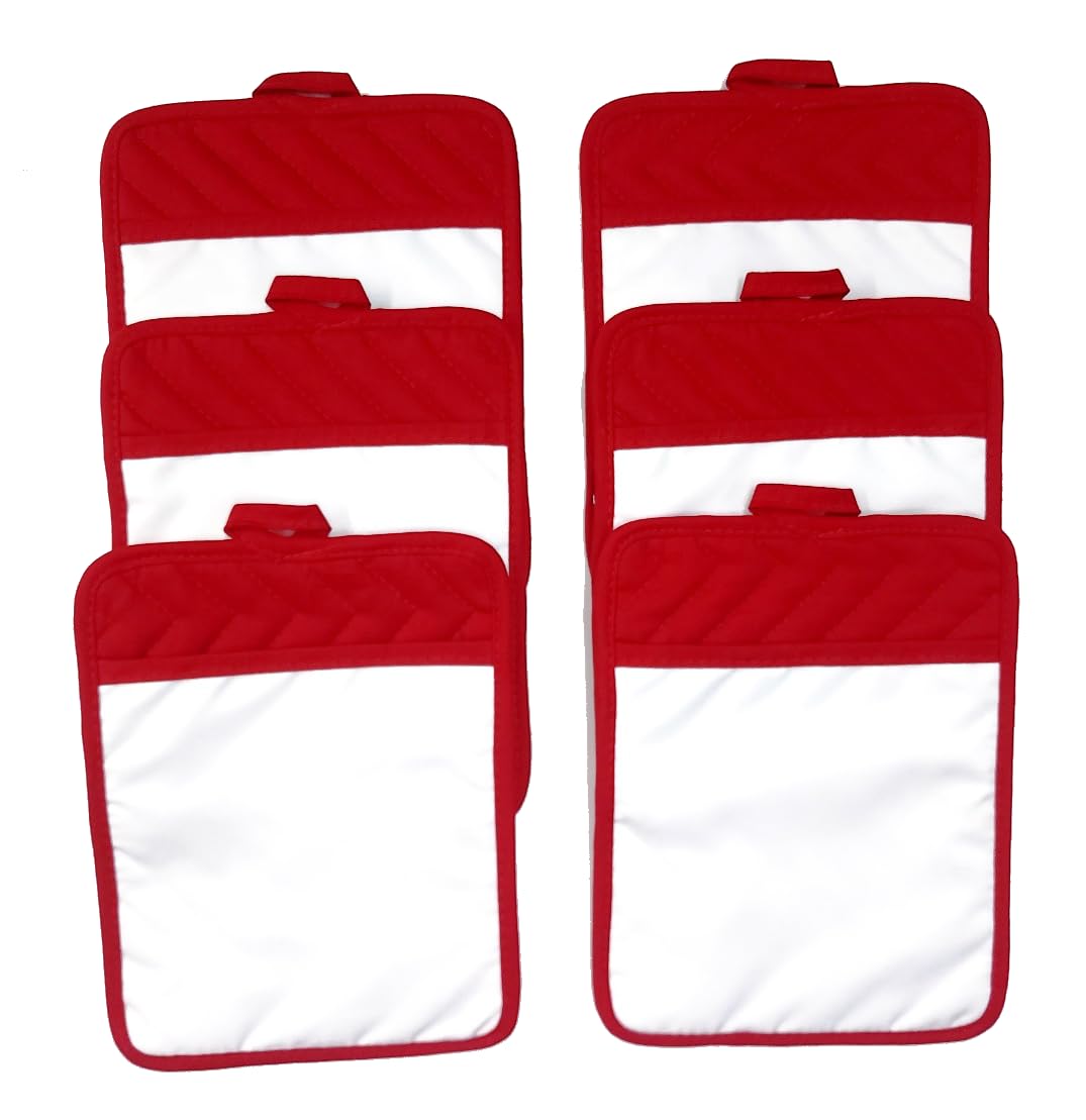 Sublimation Blanks 9"x7" Polyester/Cotton Red Pot Holders with Sublimation Pocket DIY Set of 6 Tromic