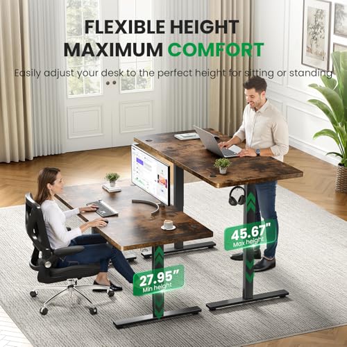 SIAGO Electric Standing Desk Adjustable - 60x28 Inch Sit Stand Desk with 1 Inch Thick Tabletop, Double Beam Frame, 3 Memory Height Adjustment, Cable Management for Home Office SIAGO