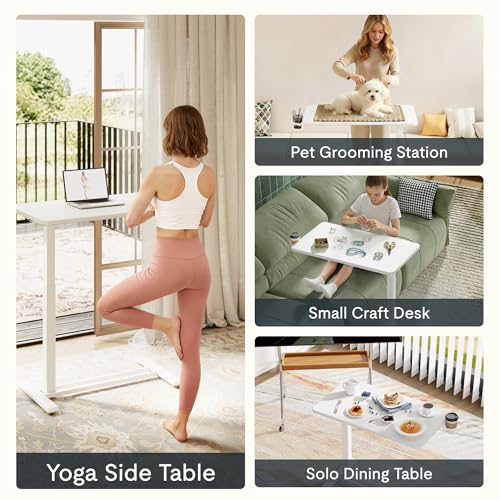 FLEXISPOT H7 Adjustable Overbed Bedside Table with Wheels Pneumatic Mobile Standing Desk Laptop Desk Rolling Computer Cart Movable Overbed Table Hospital Home Use(27.6" W x 15.7" D, White) FLEXISPOT