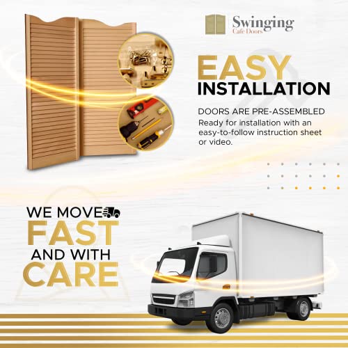 Swinging Cafe Doors Louvered Door Swing - Premade Interior Door with 1-1/8" Thick Solid Pine Wood, Pre-Sanded Wooden Saloon Doors, Stylish Western Swinging Doors, Brass Hardware (30" x 42") Swinging Café Doors