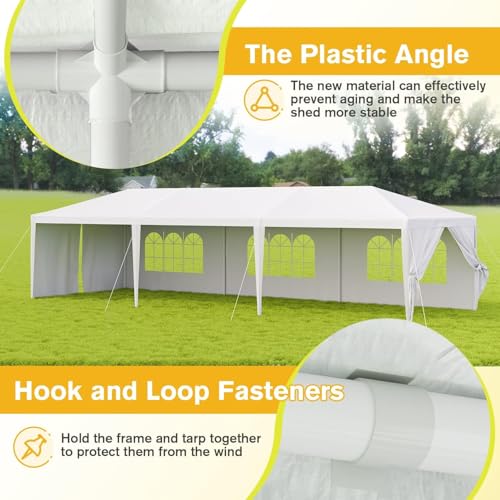 Devoko 10'x30' Heavy Duty White Party Tent - Waterproof Outdoor Wedding Canopy for Backyard, Patio & Events Devoko