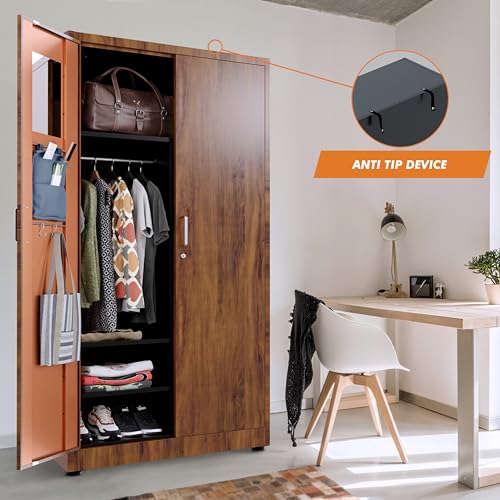 METALTIGER Metal Wardrobe Cabinet - Metal Storage Locker with Locking Doors | Armoire Wardrobe Closet with Doors (Natural Wood Imitation) METALTIGER