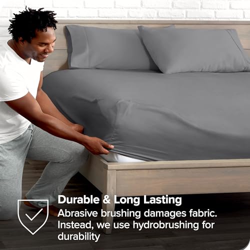 Bare Home Luxury 1800 Ultra-Soft Microfiber Fitted Sheet & Pillowcase Set - Double Brushed - Deep Pockets - Easy Fit - Full, Grey Bare Home