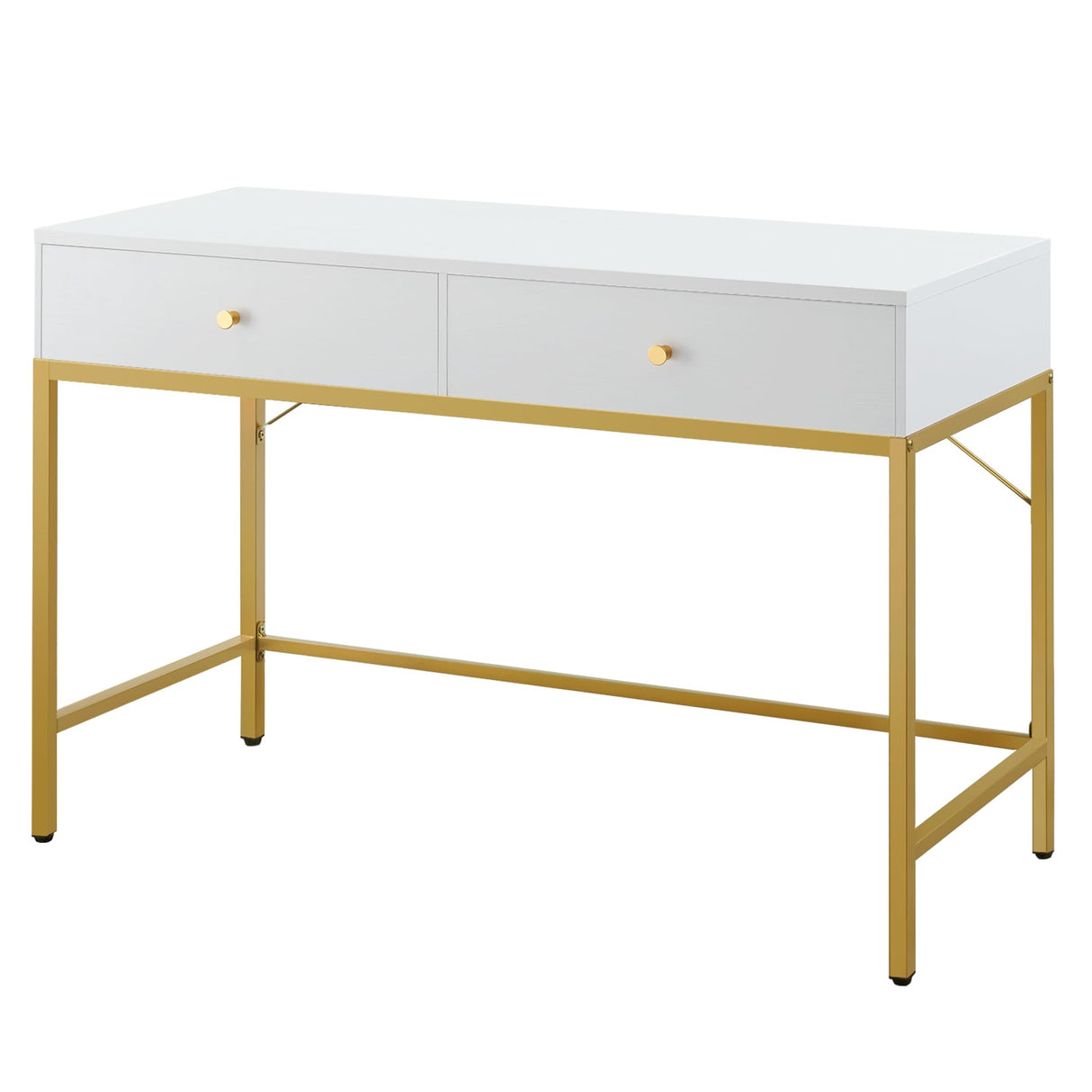 SUPERJARE Vanity Desk with Drawers, 47 inch Computer Desk, Modern Simple Home Office Desks, Makeup Dressing Table for Bedroom - White and Gold SUPERJARE