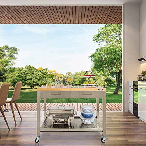 Seville Classics, Steel w/ Solid Wood Top, 48" W x 24" D x 37.5" H Seville Classics