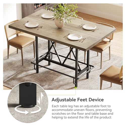 LITTLE TREE 63-Inch Industrial Bar Table with Metal Footrest, Counter Height Pub Table for Kitchen, Home Bar & Entertaining (Rustic Gray) LITTLE TREE